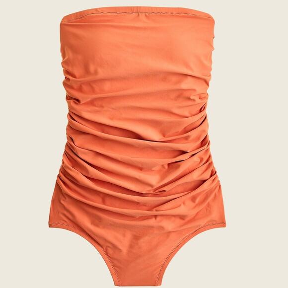 J.Crew Peach Minimalist Ruched Bandeau Flattering Strapless OnePiece Swimsuit XL - Picture 1 of 5